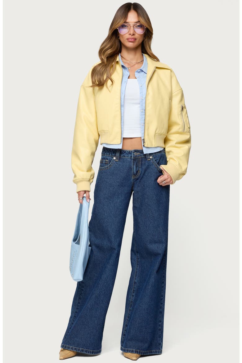Zayna Faux Leather Bomber Jacket, Alternate, color, YELLOW