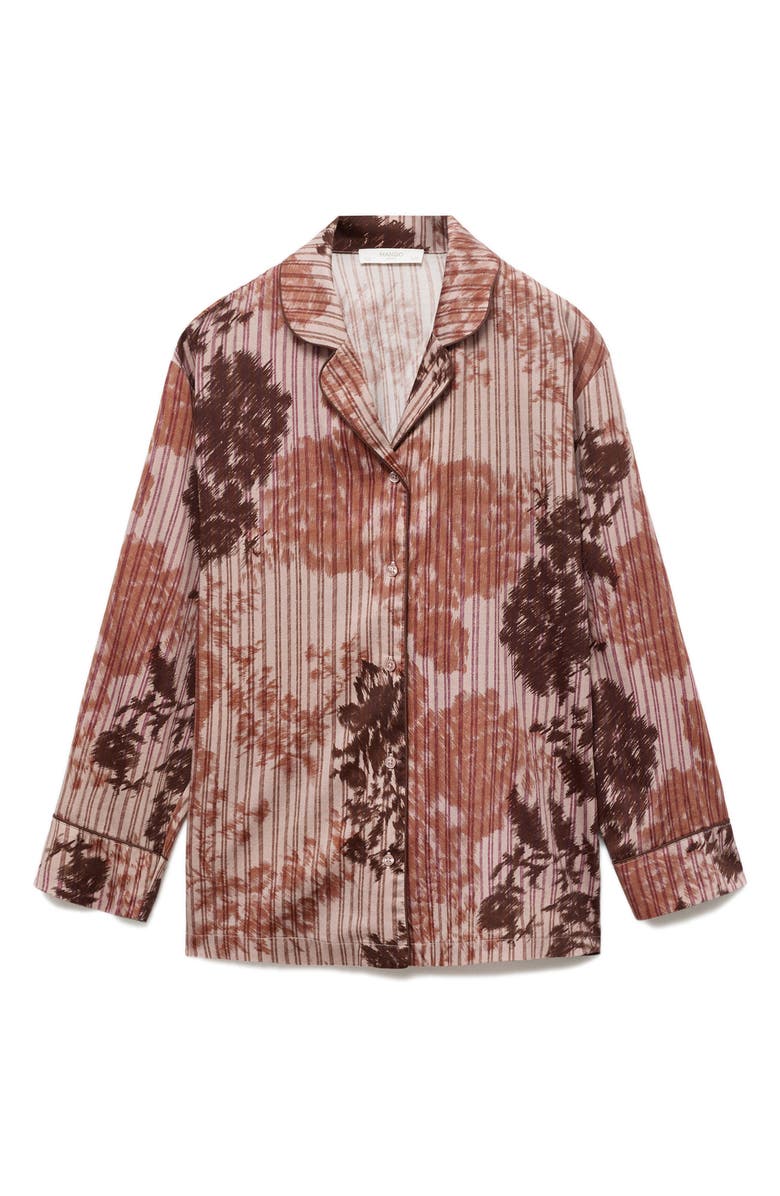 MANGO Blurred Print Cotton Pajama Top, Alternate, color, Brown