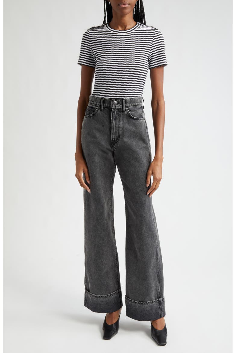 Draya Stripe Knit T-Shirt, Alternate, color, BLACK WHITE