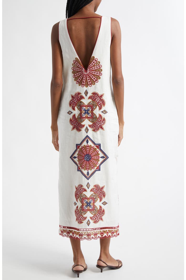 Mary's Tiles Embroidered Detail Linen Dress, Alternate, color, OFF-WHITE