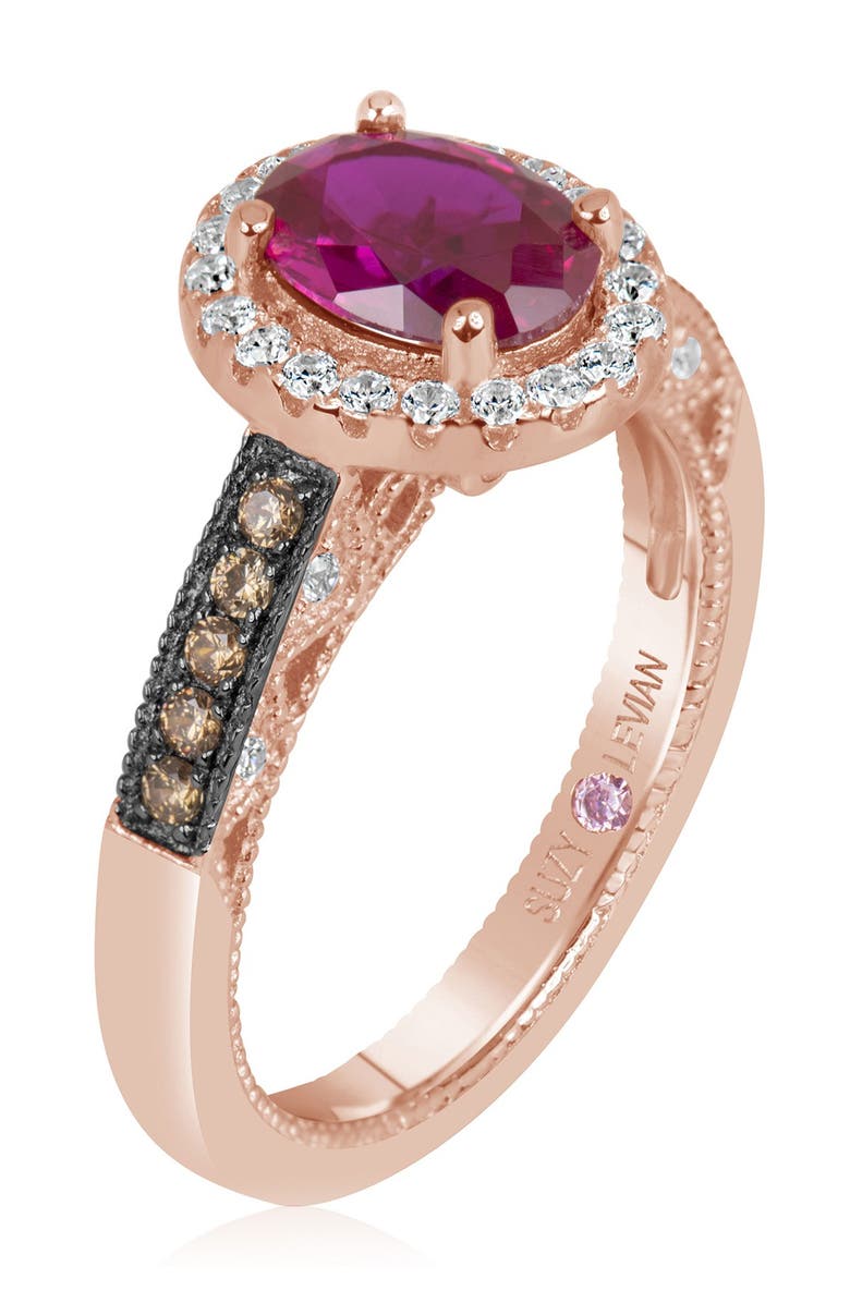 SUZY LEVIAN Pink Rhodium Plated Sterling Silver Lively CZ Ring, Alternate, color, Brown