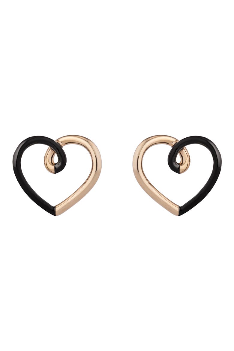 Two-Tone Heart Earrings, Main, color, BLACK