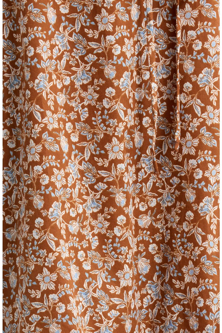 Ramsey Ditsy Harmy Drawstring Waist Midi Dress, Alternate, color, BROWN-MULT