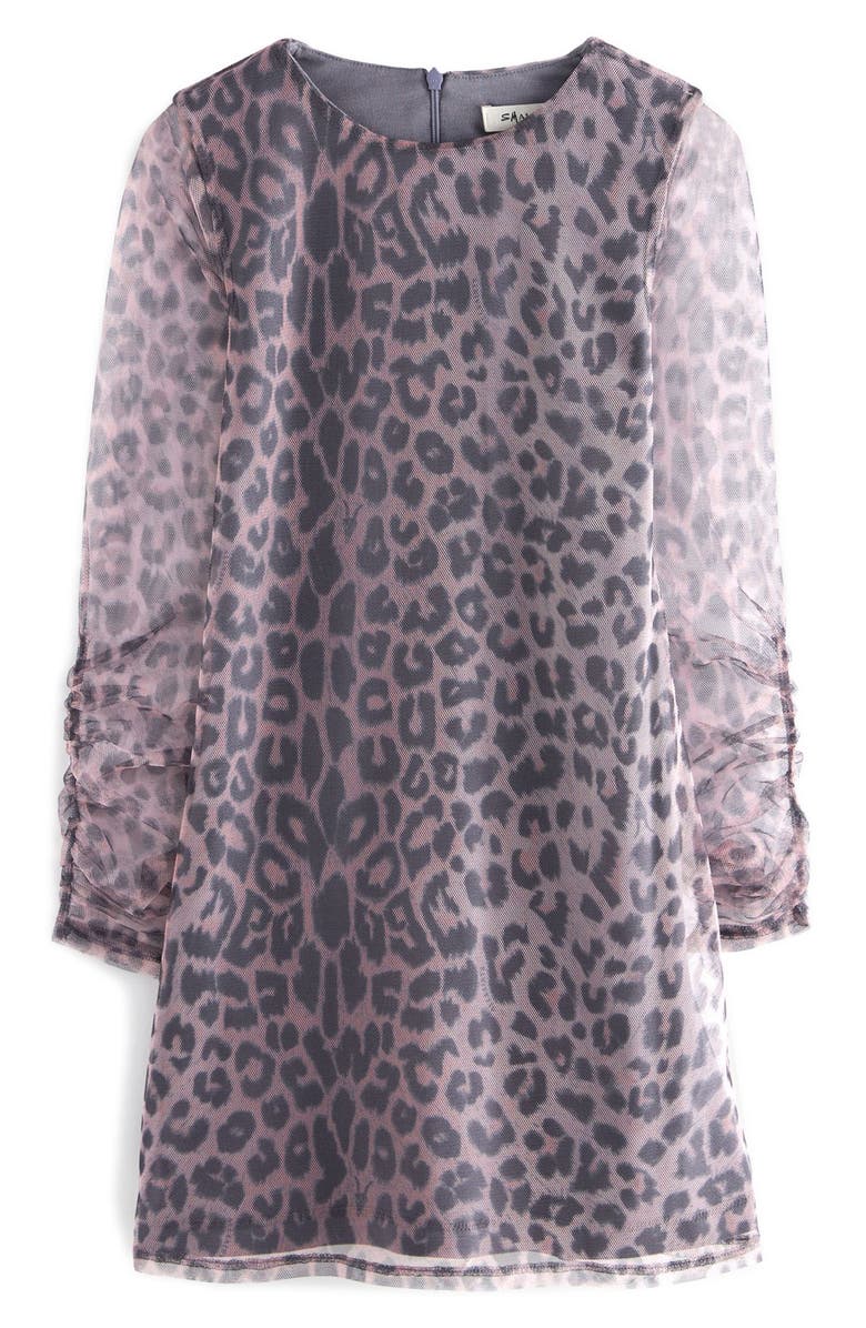 smALLSAINTS by ALLSAINTS Leopard Print Long Sleeve Mesh Minidress, Main, color, Brown