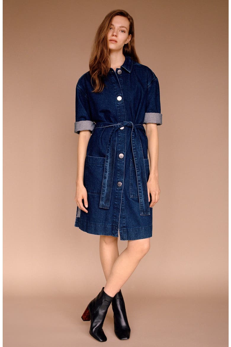 Belted Denim Jacket, Alternate, color, INDIGO