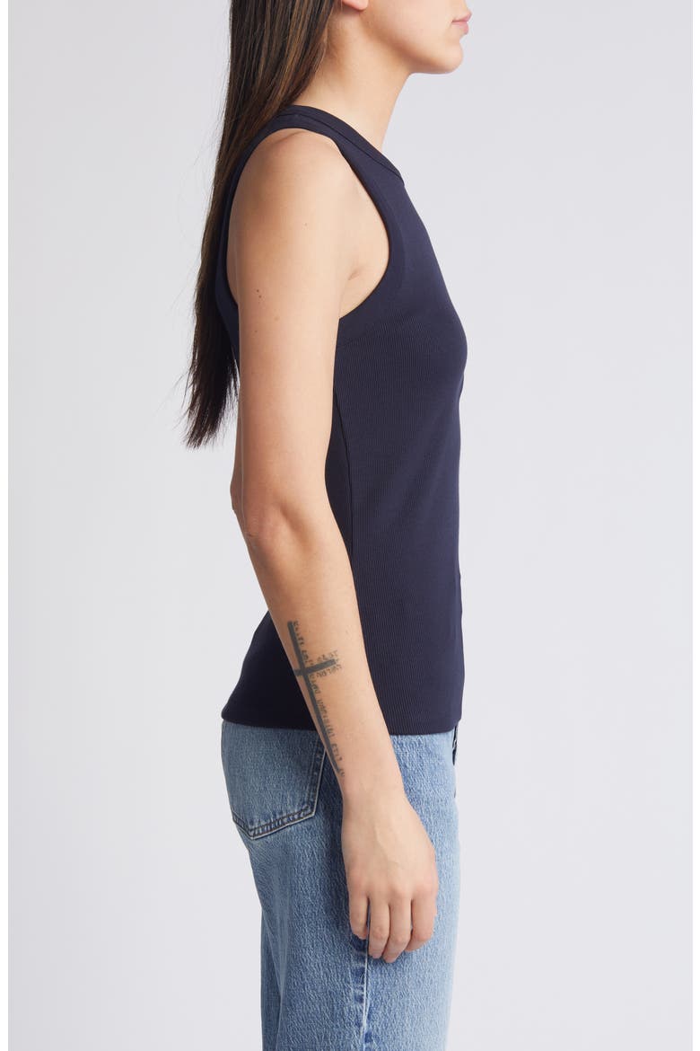Jordyn Stretch Sleeveless Pima Cotton Rib Top, Alternate, color, NAVY