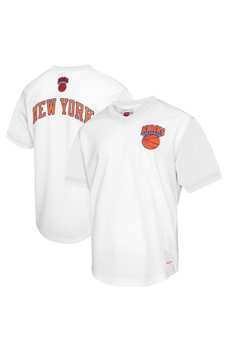 Mitchell & Ness Men's Mitchell & Ness White New York Knicks Hardwood Classics Batting Practice Mesh Jersey T-Shirt, Main, color, White