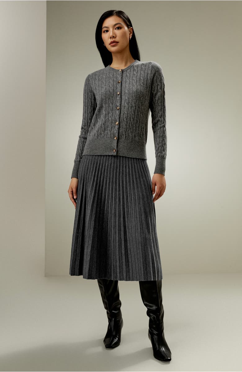 Lilysilk Cable-Knit Cashmere Crewneck Cardigan, Alternate, color, Medium Gray