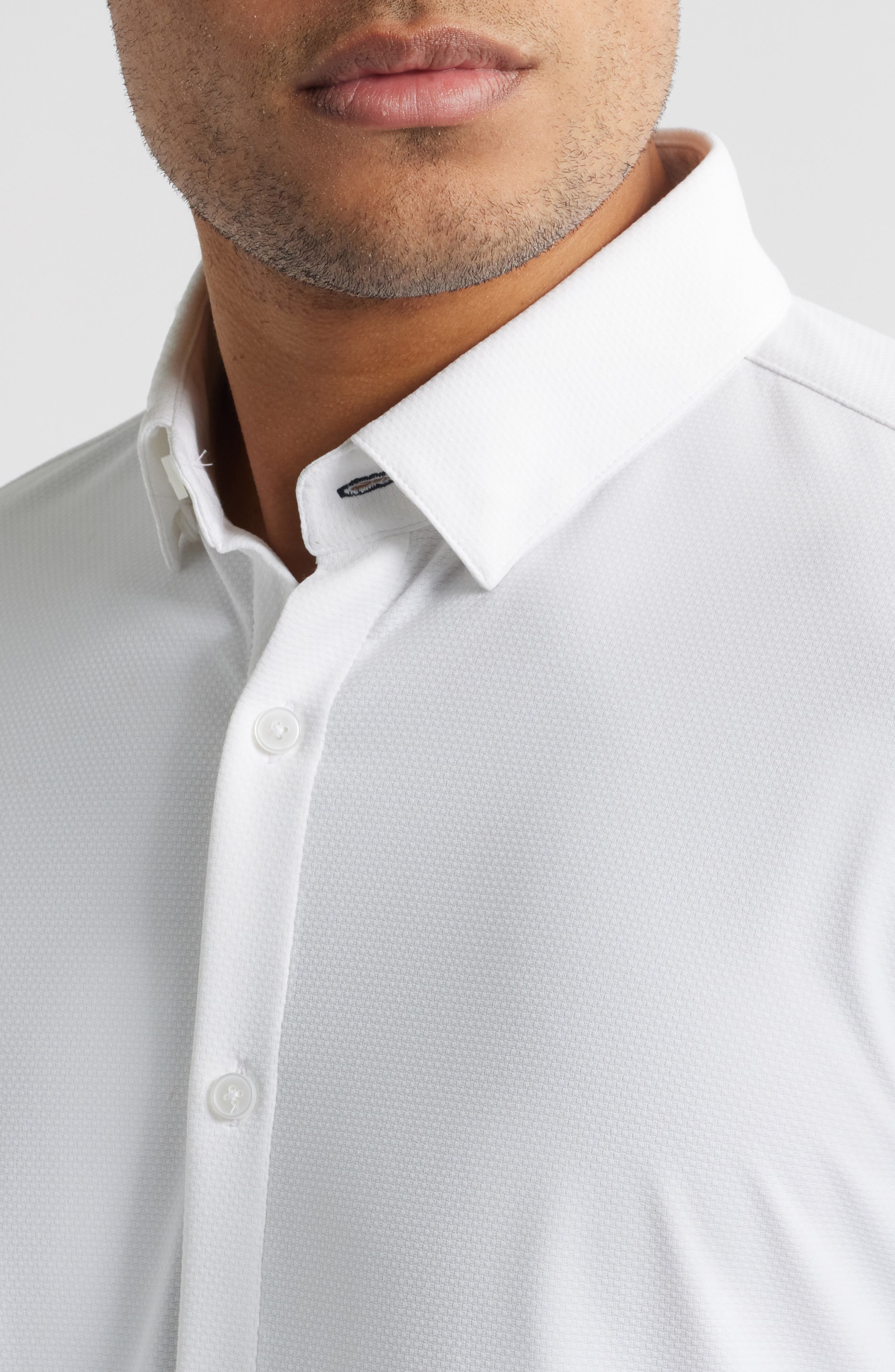 Halyard Trim Fit Solid Textured Knit Button-Up Shirt - image 2