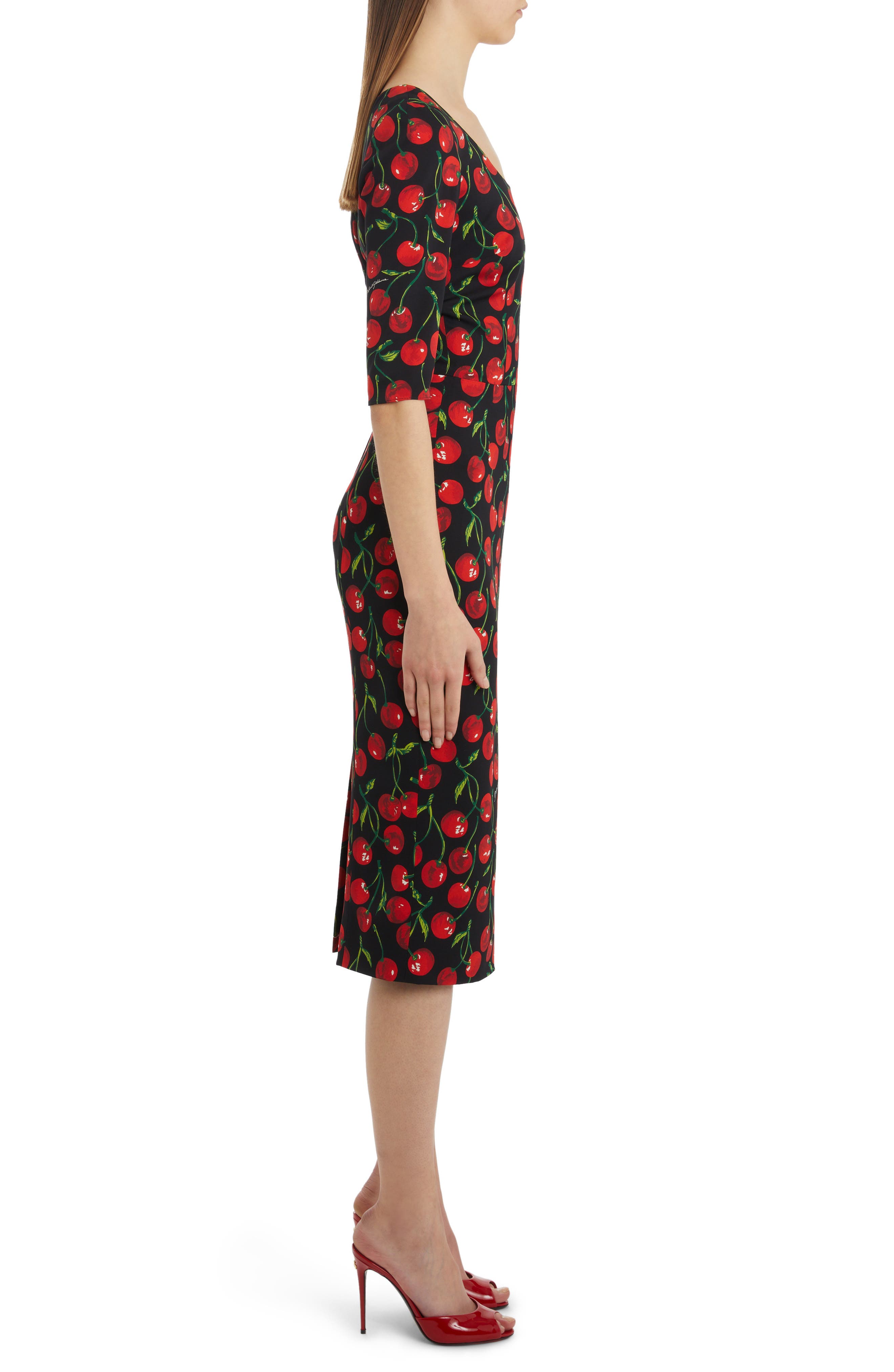 Dolce&Gabbana Cherry Print Stretch Silk Sheath Dress (Women) | Nordstrom