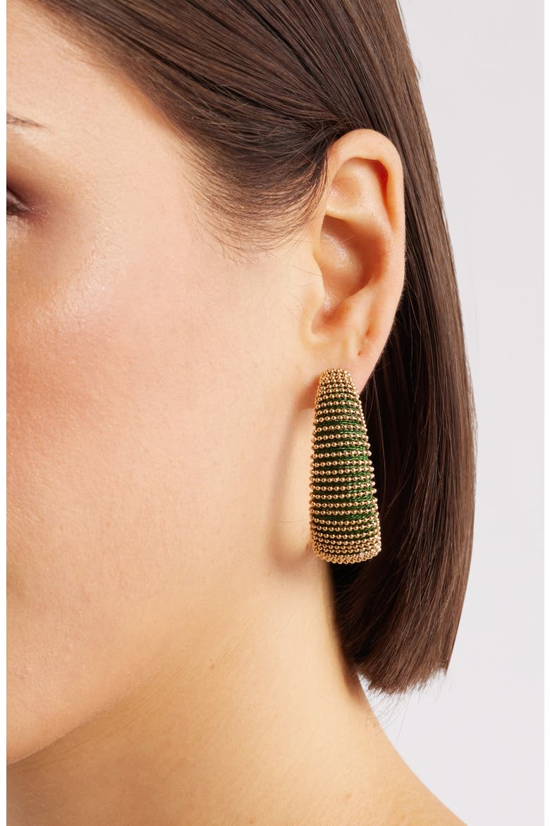 Metallic Thread Hoop Earrings, Alternate, color, DARK GREEN- GOLD