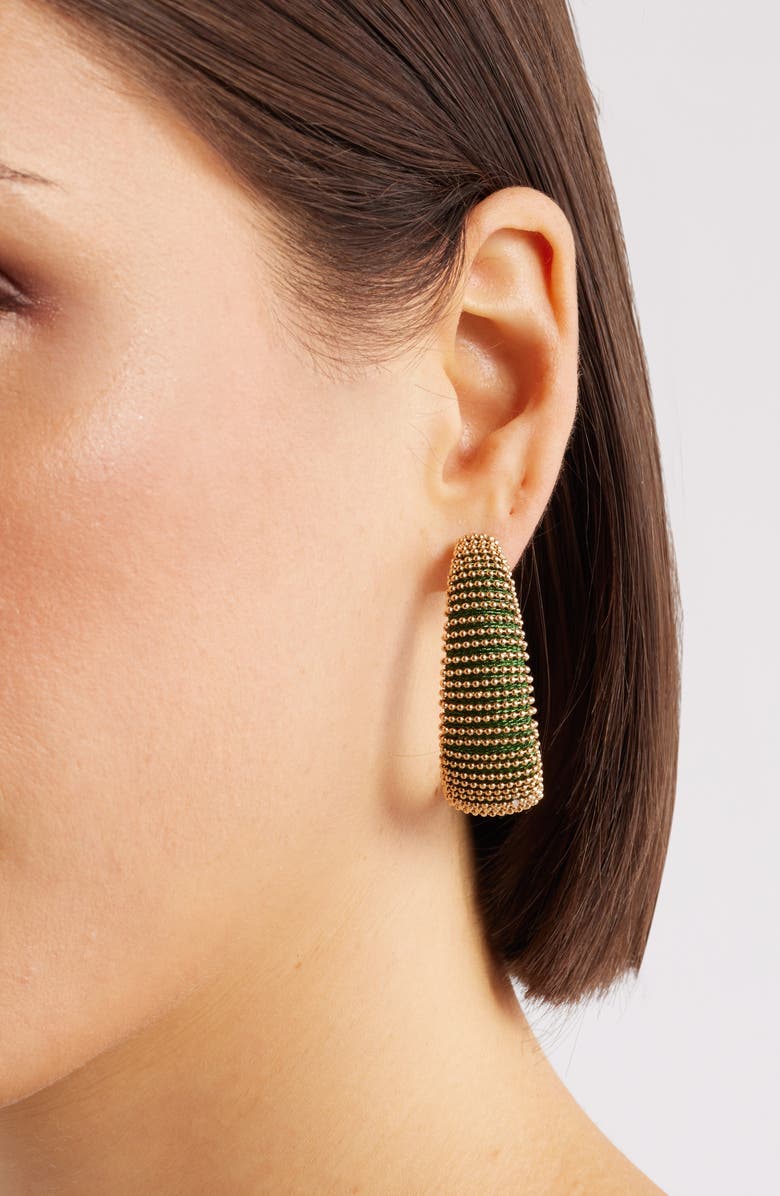 Nordstrom Metallic Thread Hoop Earrings, Alternate, color, Dark Green- Gold