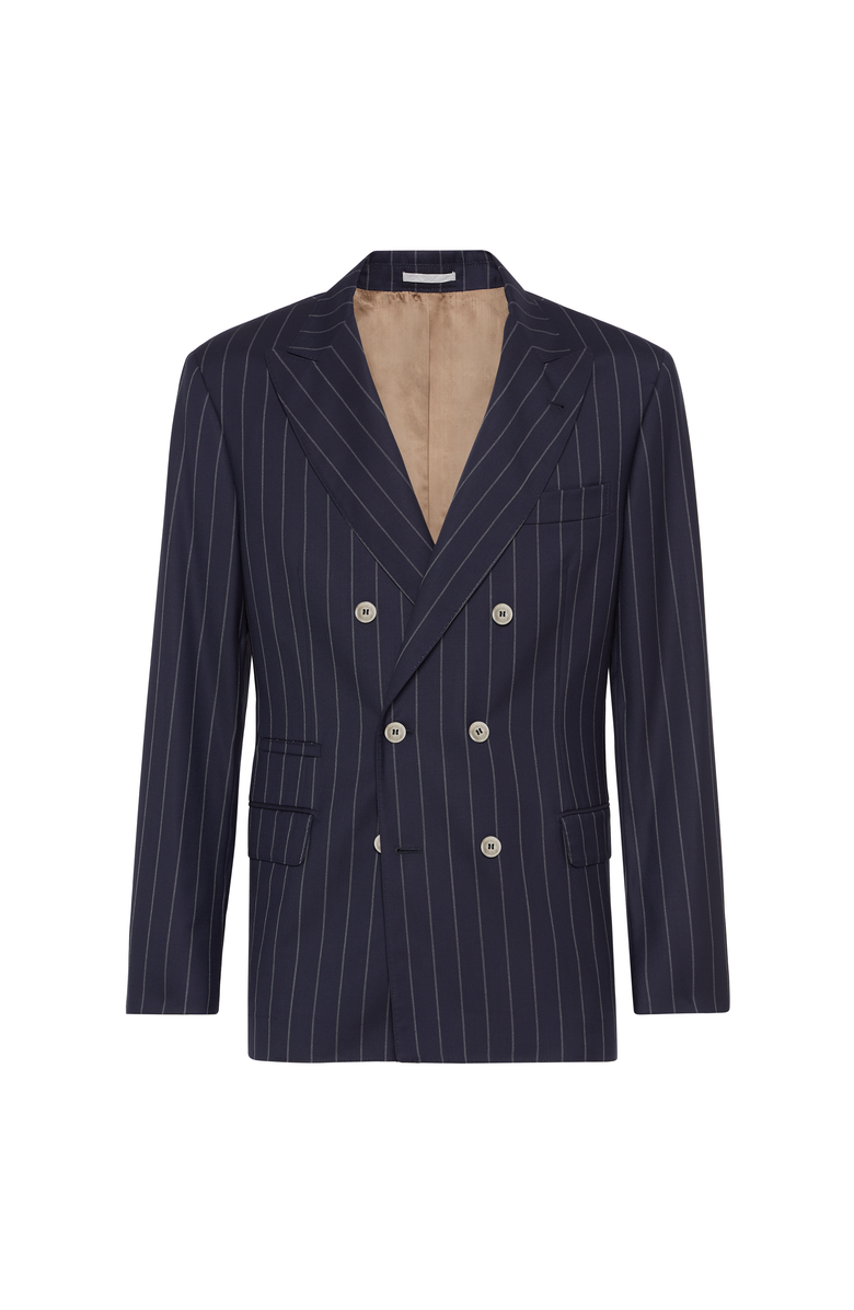 Brunello Cucinelli Wide chalk stripe blazer, Main, color, Blue