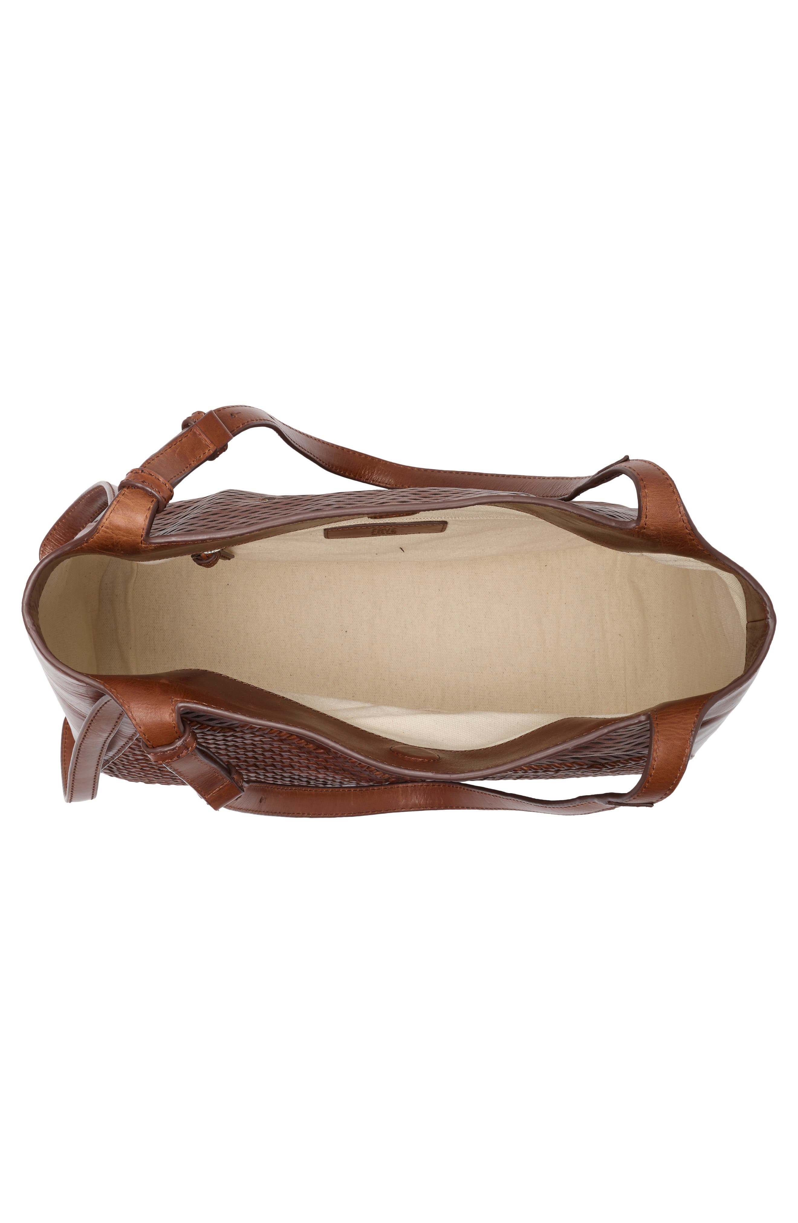 Woven Perforated Leather Tote, Alternate, color, COGNAC