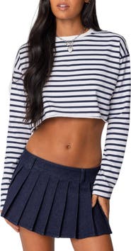 EDIKTED Stripe Stretch Cotton Crop Top