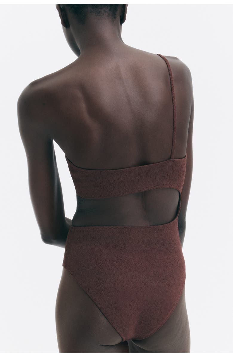 H&M Padded-cup High Leg Swimsuit, Alternate, color, Dark Brown