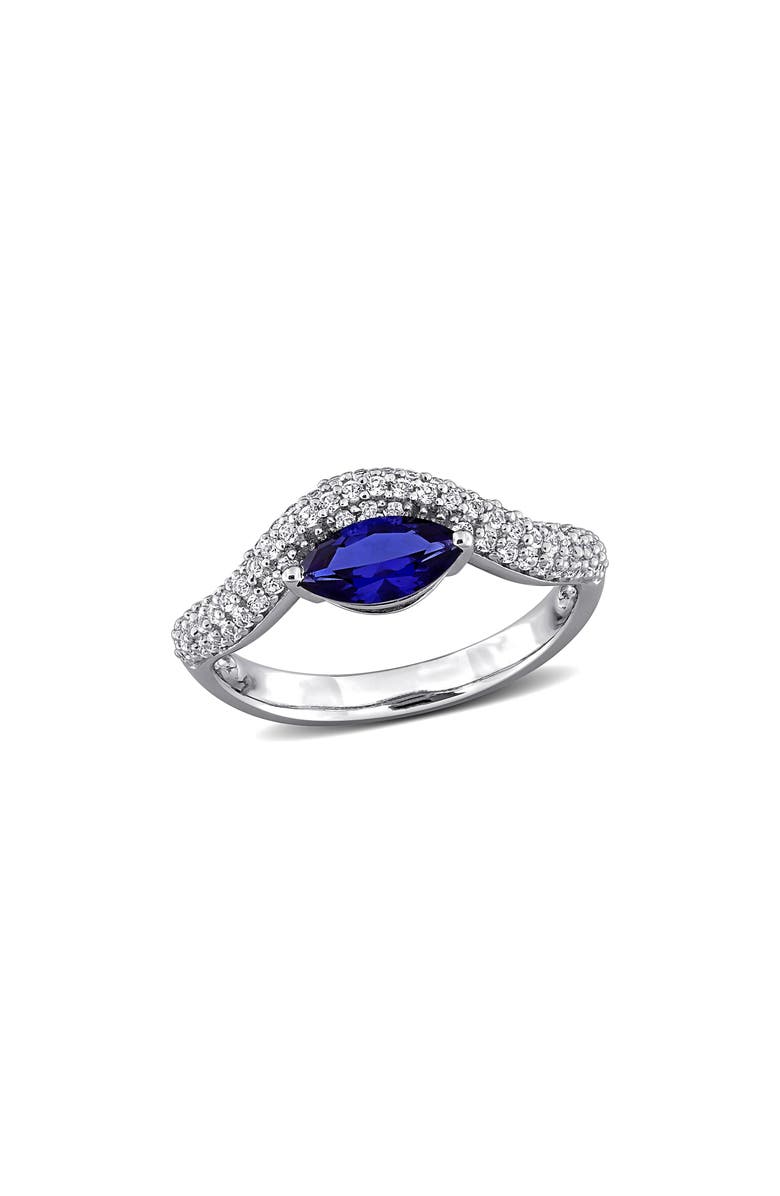DELMAR Lab Grown Blue & White Sapphire Wavy Band Ring, Main, color, Blue