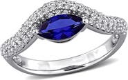 DELMAR Lab Grown Blue & White Sapphire Wavy Band Ring
