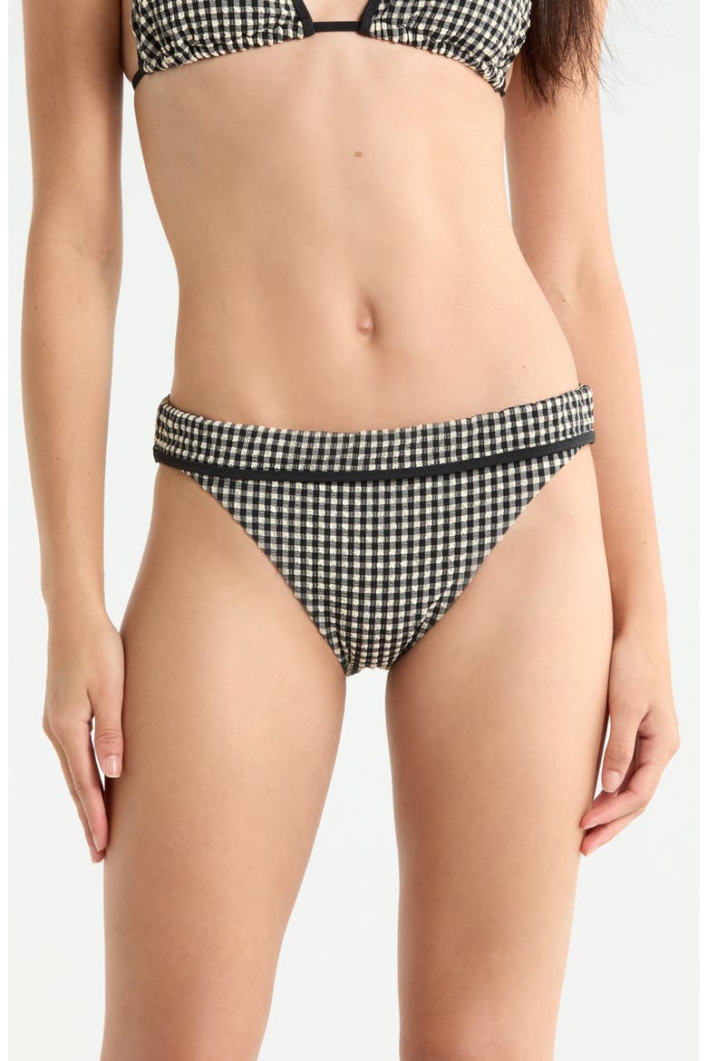 Banded Smocked Hipster Bikini Bottoms, Main, color, BLACK/ CREAM