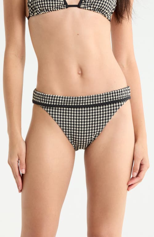 Sanctuary Banded Smocked Hipster Bikini Bottoms in Black/cream at Nordstrom, Size X-Large