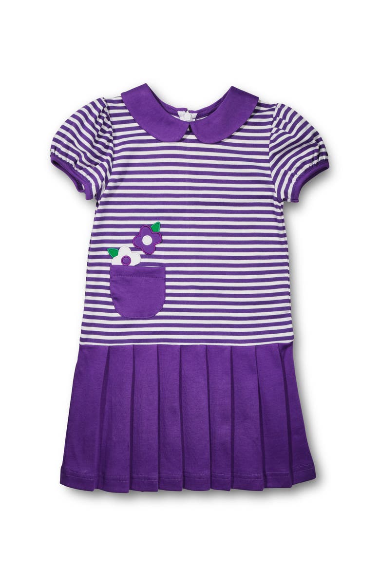 Stripe Knit Pleated Dress With Flowers, Main, color, Purple