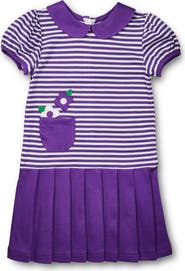 Florence Eiseman Stripe Knit Pleated Dress With Flowers