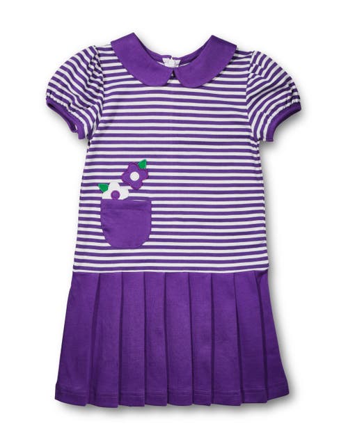 Florence Eiseman Stripe Knit Pleated Dress With Flowers In Purple