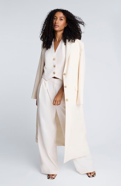 Kenneth Cole Satin High Rise Fly Front Double Pleated Wide Leg Pant In White