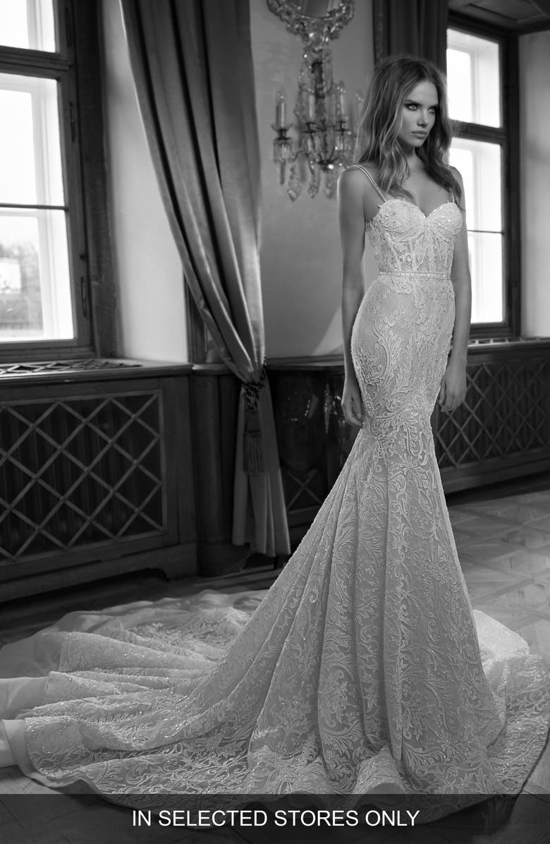 Berta Open Back Beaded Lace Corset Dress, Alternate, color, 