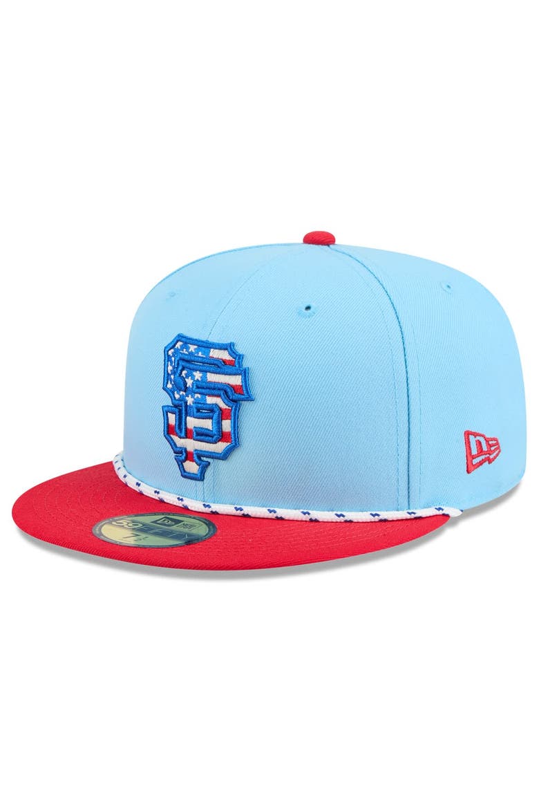 Men's New Era Light Blue/Red San Francisco Giants 2025 Fourth of July 59FIFTY Fitted Hat, Alternate, color, Light Blue