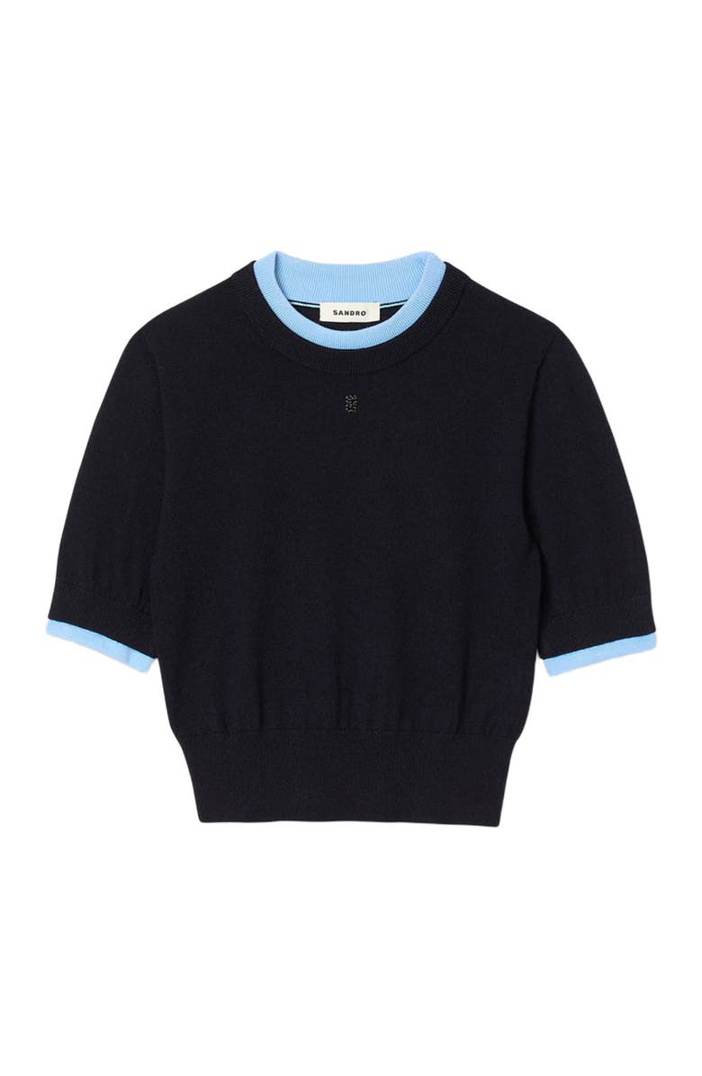 SANDRO Two-tone cropped sweater, Alternate, color, Navy Blue