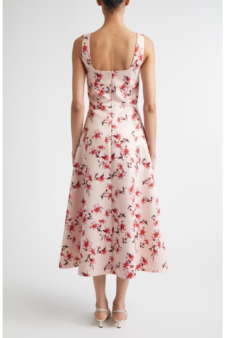Shiloh Floral Faille Midi Dress, Alternate, color, SUMMER LILLIES RED ON PINK