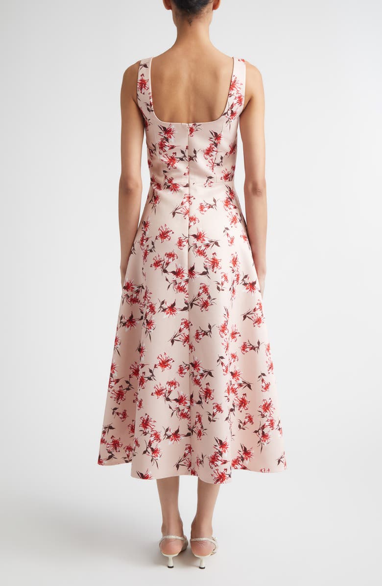 Emilia Wickstead Shiloh Floral Faille Midi Dress, Alternate, color, Summer Lillies Red On Pink