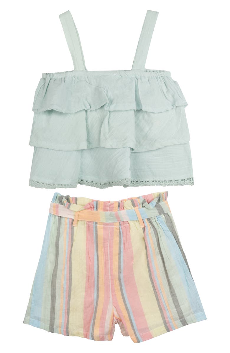 Rare Editions Kids' Tiered Ruffled Top & Yarn Dye Stripe Shorts, Alternate, color,