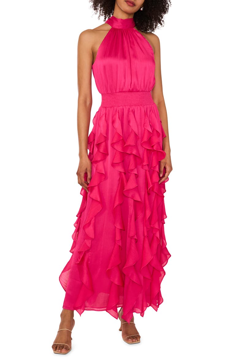 Ruffle Halter Dress, Main, color, BEETROOT PURPLE