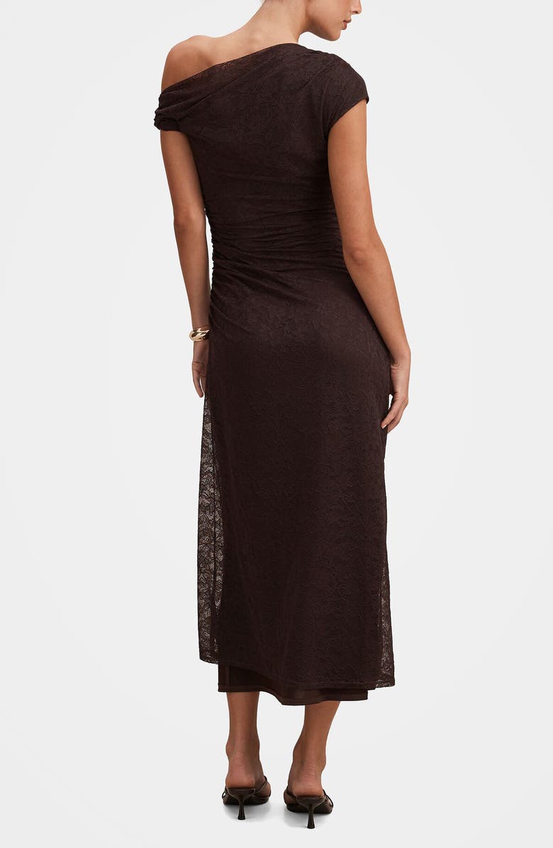 Ever New Paris Asymmetric Lace Midi Dress, Alternate, color, Chocolate