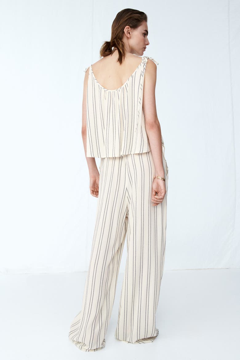 Oversized Top With Tie Shoulder Straps, Alternate, color, Light beige/striped