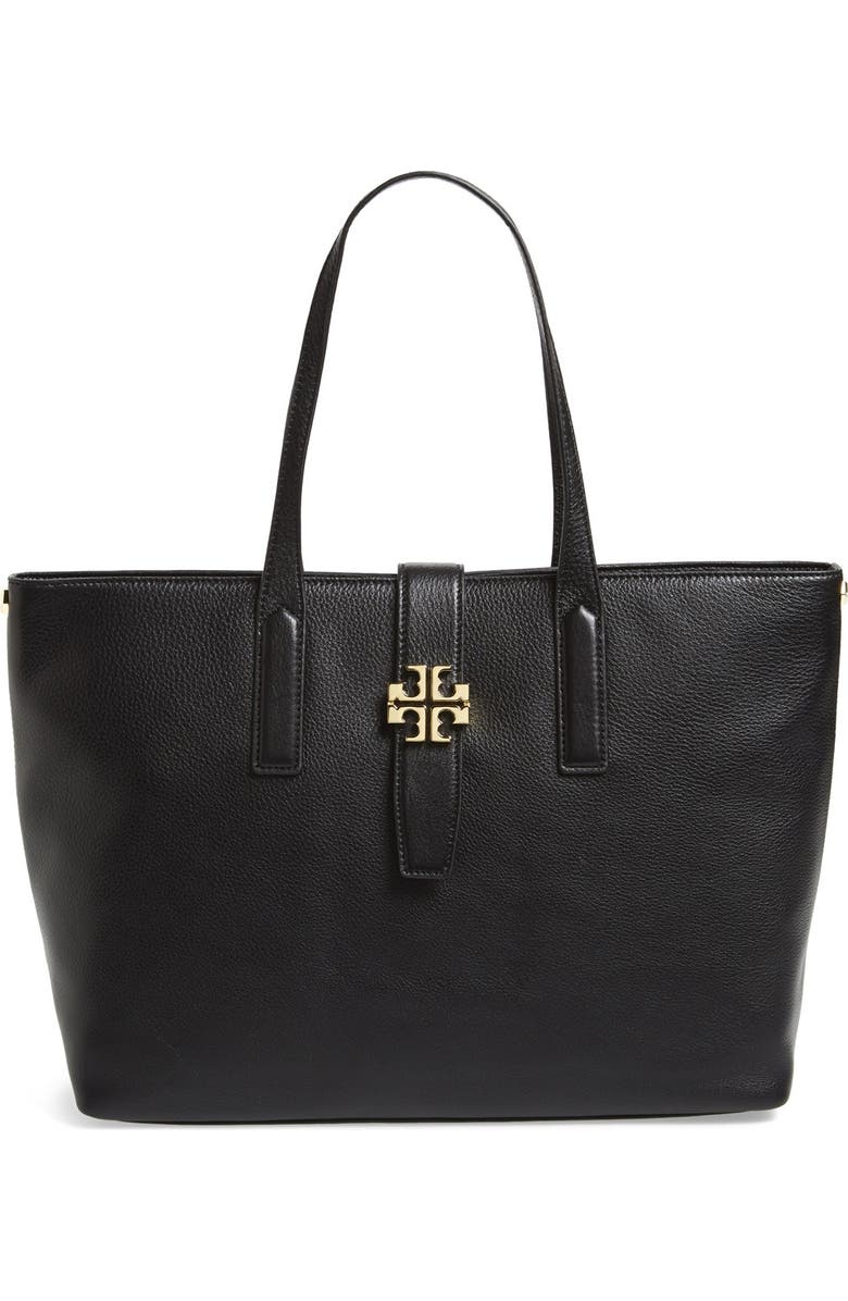 Tory Burch 'Plaque' Leather Tote, Main, color,