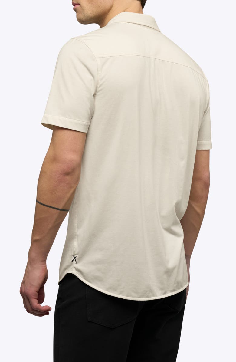 Cuts AO Curved Hem Short Sleeve Button-Up Shirt, Alternate, color, Ivory