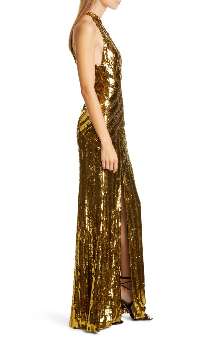 Galvan Peekaboo Cutout Sequin Halter Gown, Alternate, color, 