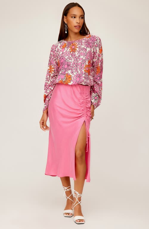 Shop Fifteen Twenty Fiona Drawstring Ruched Midi Skirt In Pink