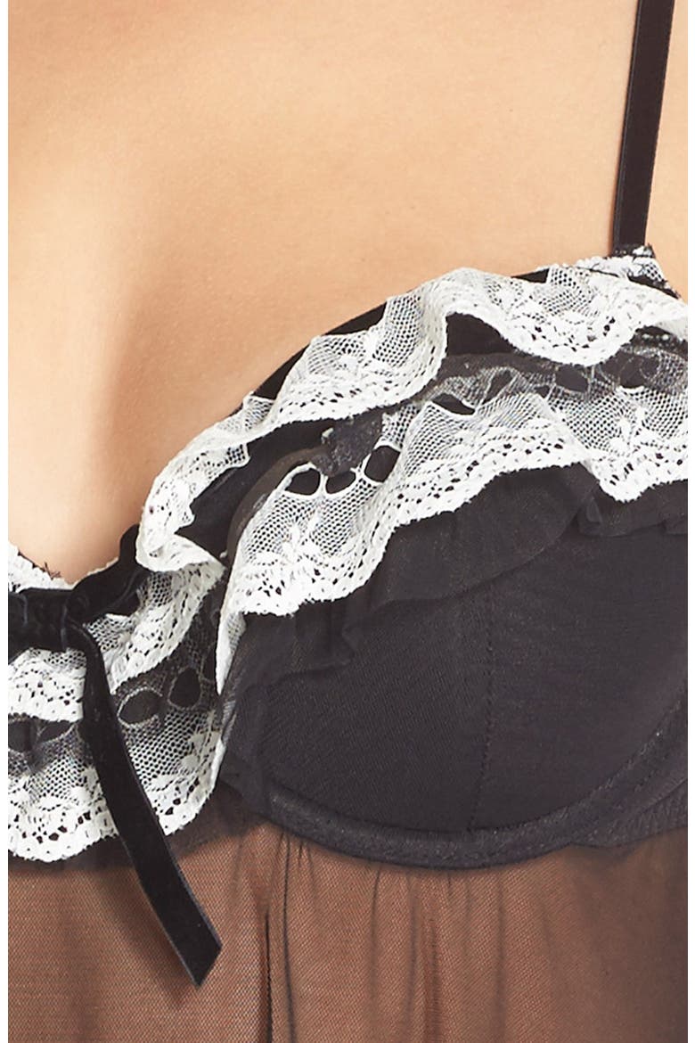 'Ruffles Galore' Underwire Chemise & Hipster Briefs, Alternate, color, BLACK