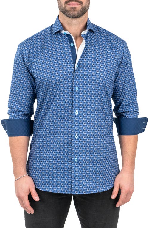 Maceoo Einstein Stretch Hexafan Button-Up Shirt in Blue 