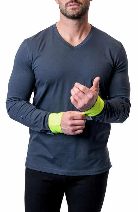 Maceoo Edison Neoncuff Blue V-Neck Long Sleeve T-Shirt