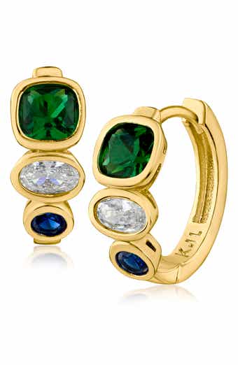 Mixed CZ Huggie Hoop Earrings