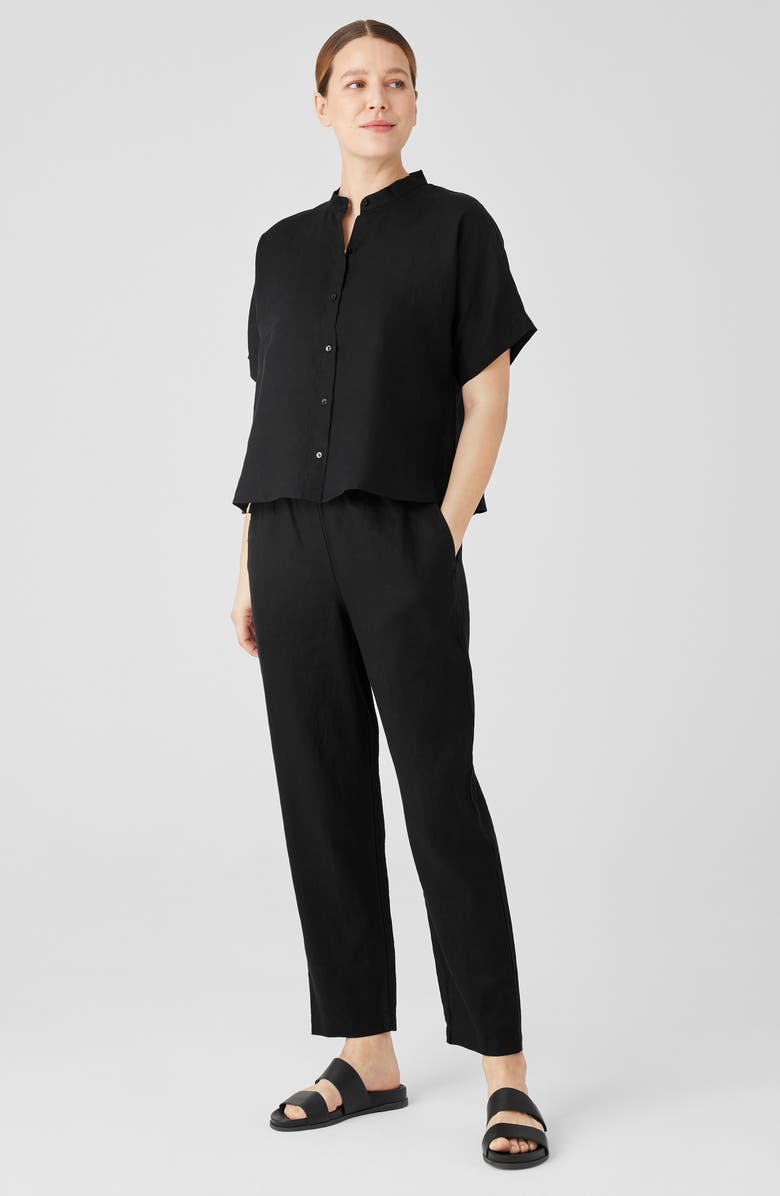 Eileen Fisher Mandarin Collar Linen Button-Up Shirt, Alternate, color,