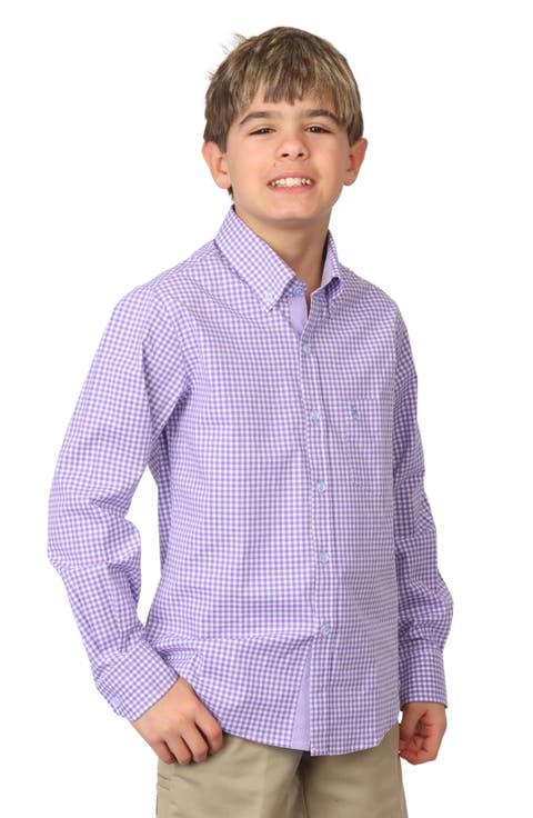 Kids' Micro Gingham Stretch Cotton Button-Up Shirt (Big Kid)