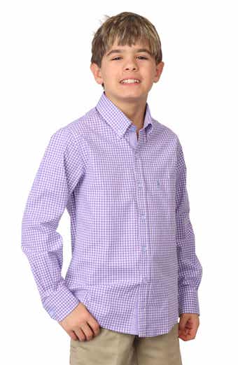 Kids' Micro Gingham Stretch Cotton Button-Up Shirt