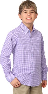 TailorByrd Kids' Micro Gingham Stretch Cotton Button-Up Shirt