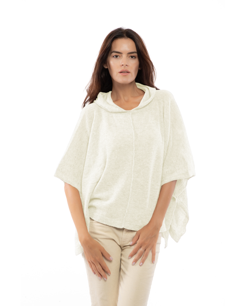 Pure Cashmere Button Hoodie Poncho